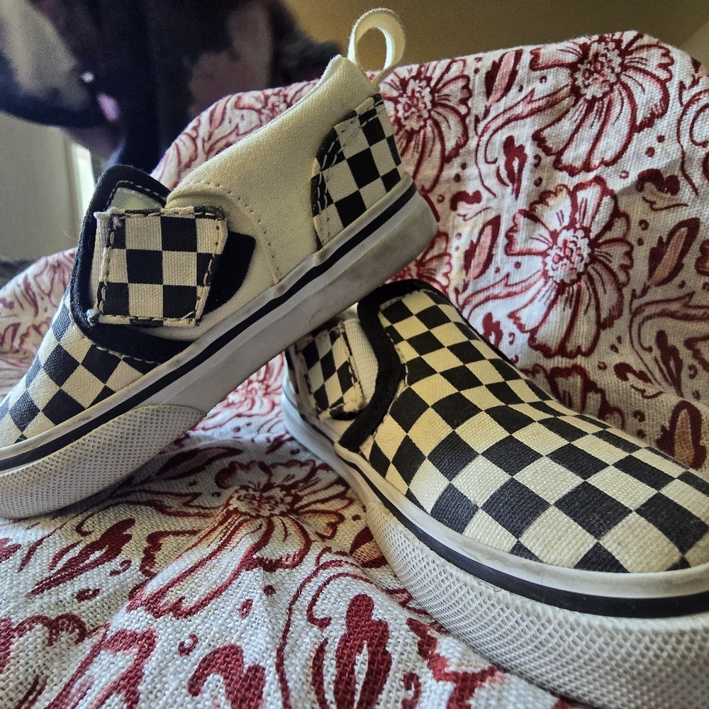 Vans Slip-On Checkerboard Skate Shoe - Baby / Toddler - Black / White, Size 7